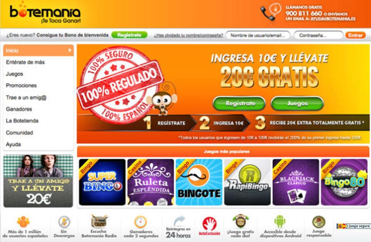 Interfaz de Botemania bingo mostrando partidas en vivo