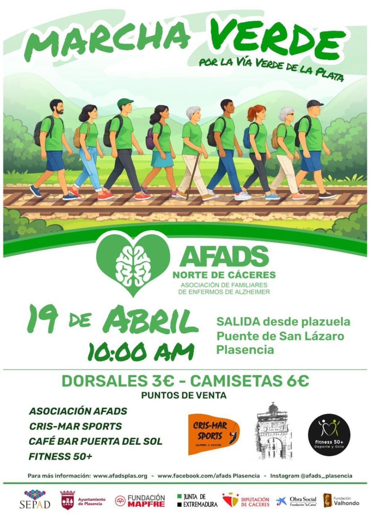 Cartel de la marcha verde por el alzhéimer en Plasencia.