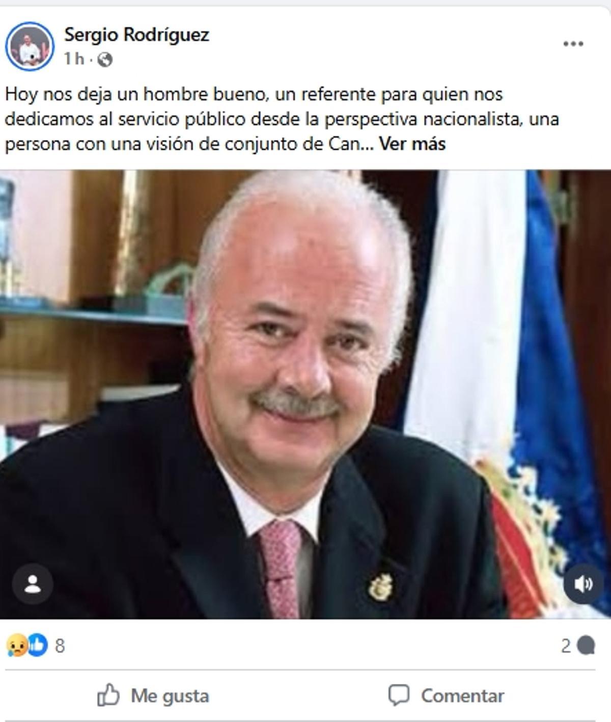 Mansaje en Facebook de Sergio Rodríguez.