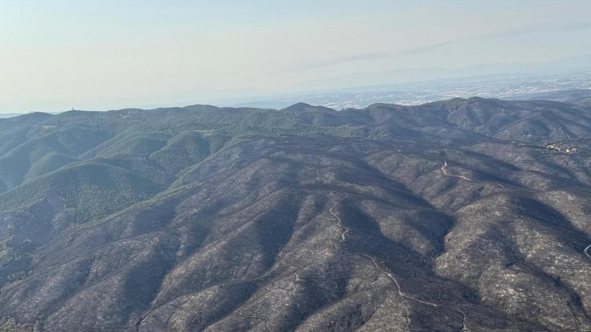 Imatge aèria de la zona de l'incendi de la Bisbal