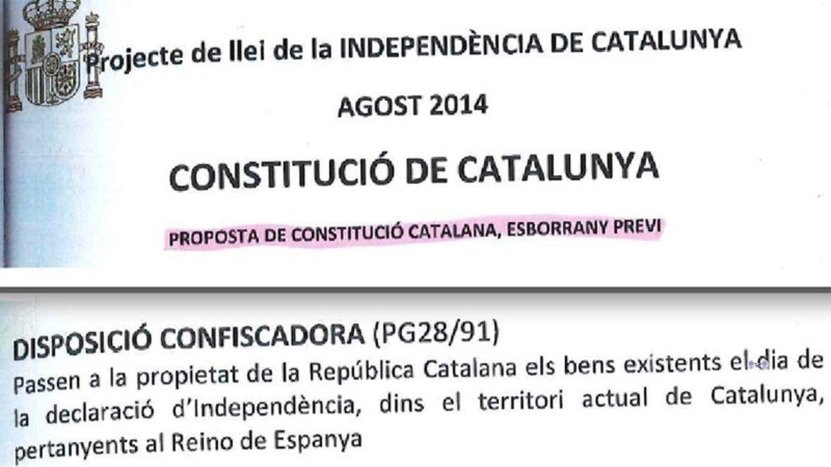 Dos párrafos del proyecto de constitución para una república catalana que manejaba el exjuez Santiago Vidal