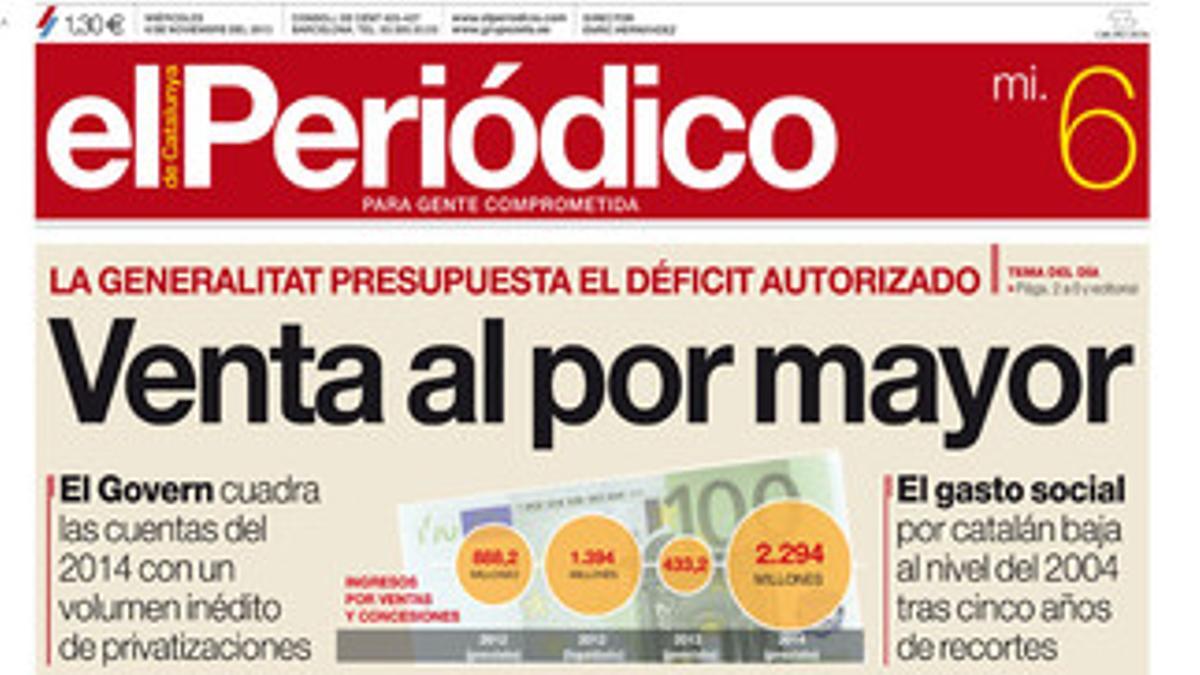 La portada de EL PERIÓDICO (6-11-2013).