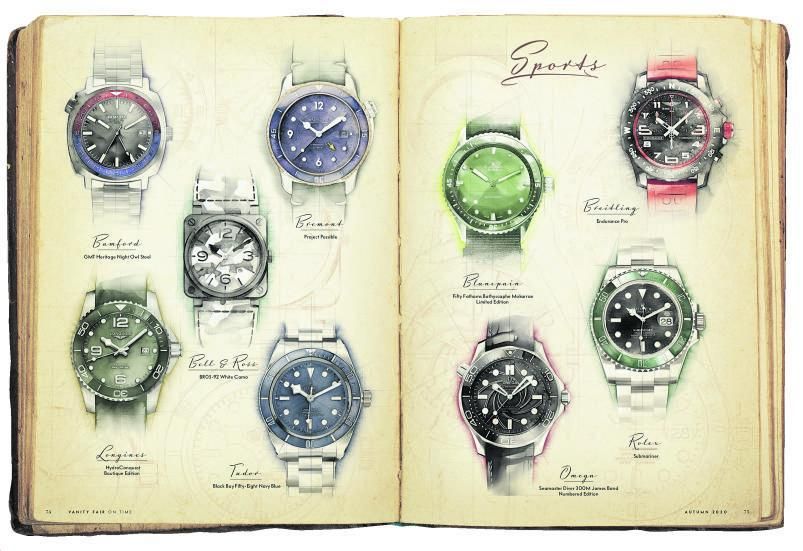 Doble página de relojes de lujo para 'Vanity Fair'.