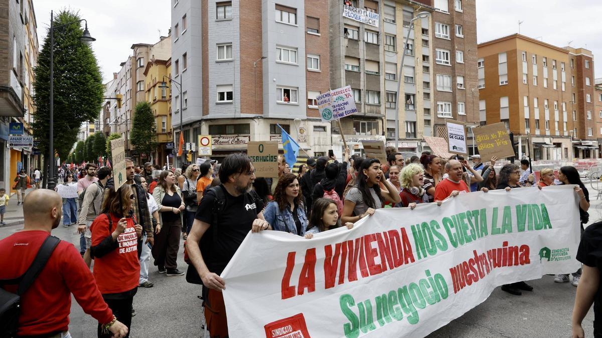 Manifestación por el acceso a la vivienda, el pasado sábado, en Gijón.
