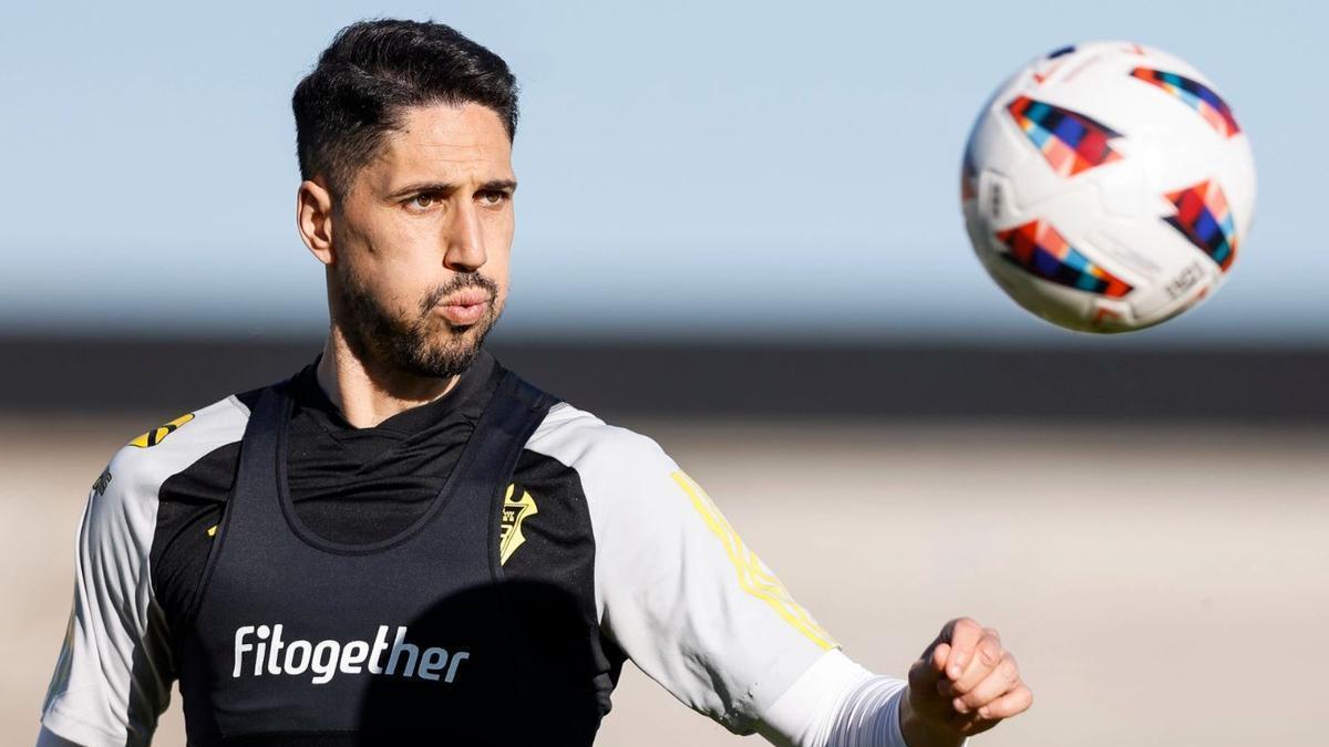Fidel, durante un entrenamiento con el Albacete
