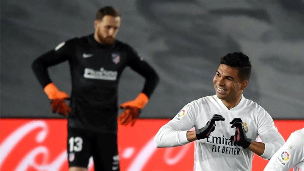 Casemiro celebra el gol al Atlético