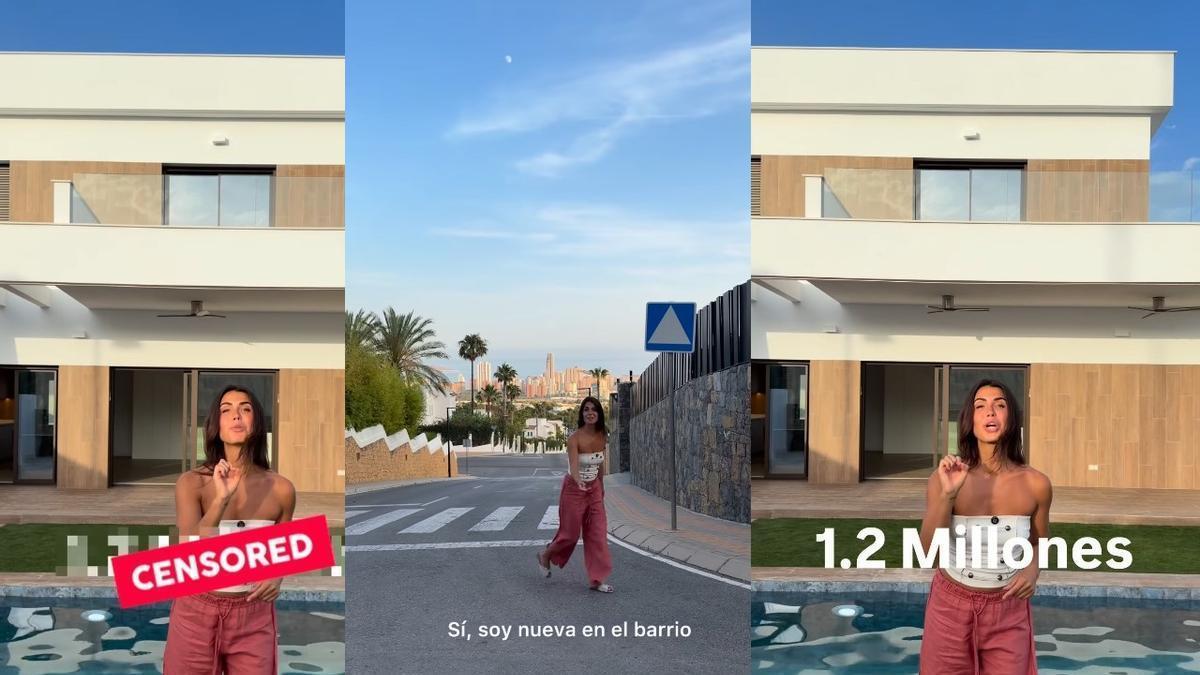 Tres fotogramas del vídeo en el que Sofía Suescun revela el precio de su vivienda en Alicante.