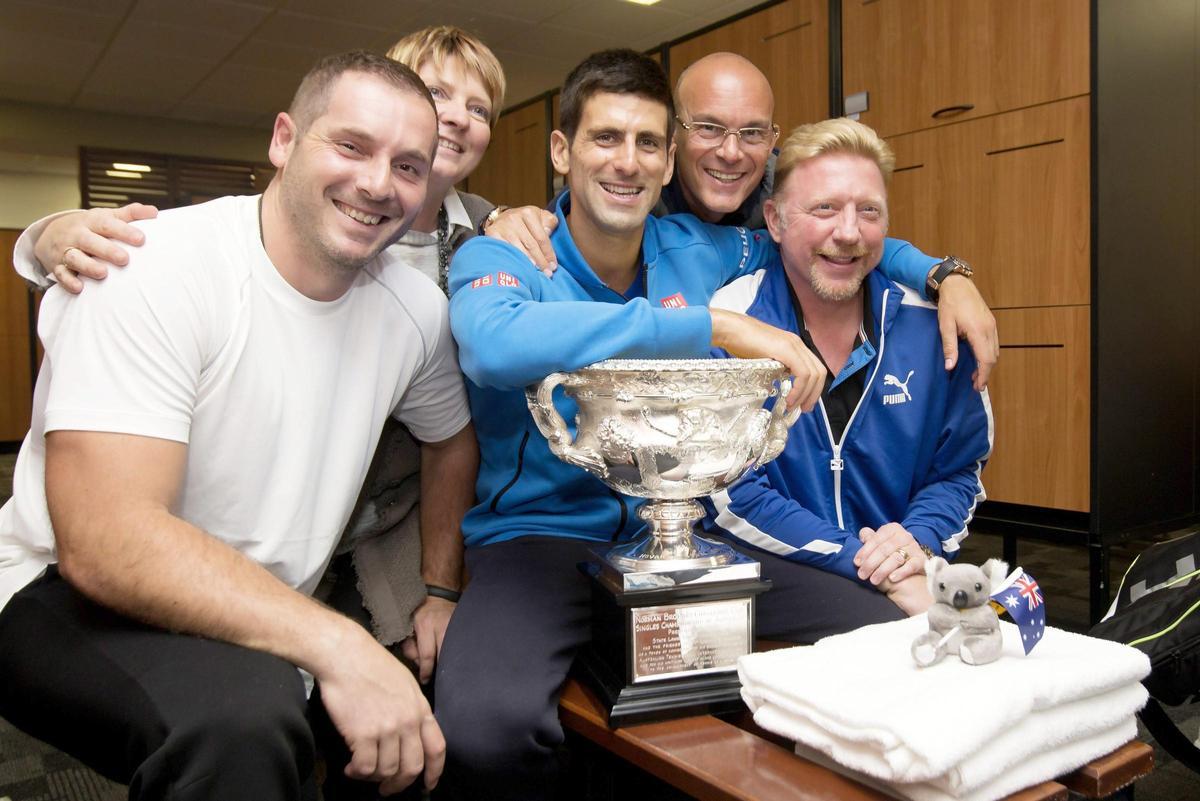 Djokovic y Becker celebrando su Roland Garros en 2015