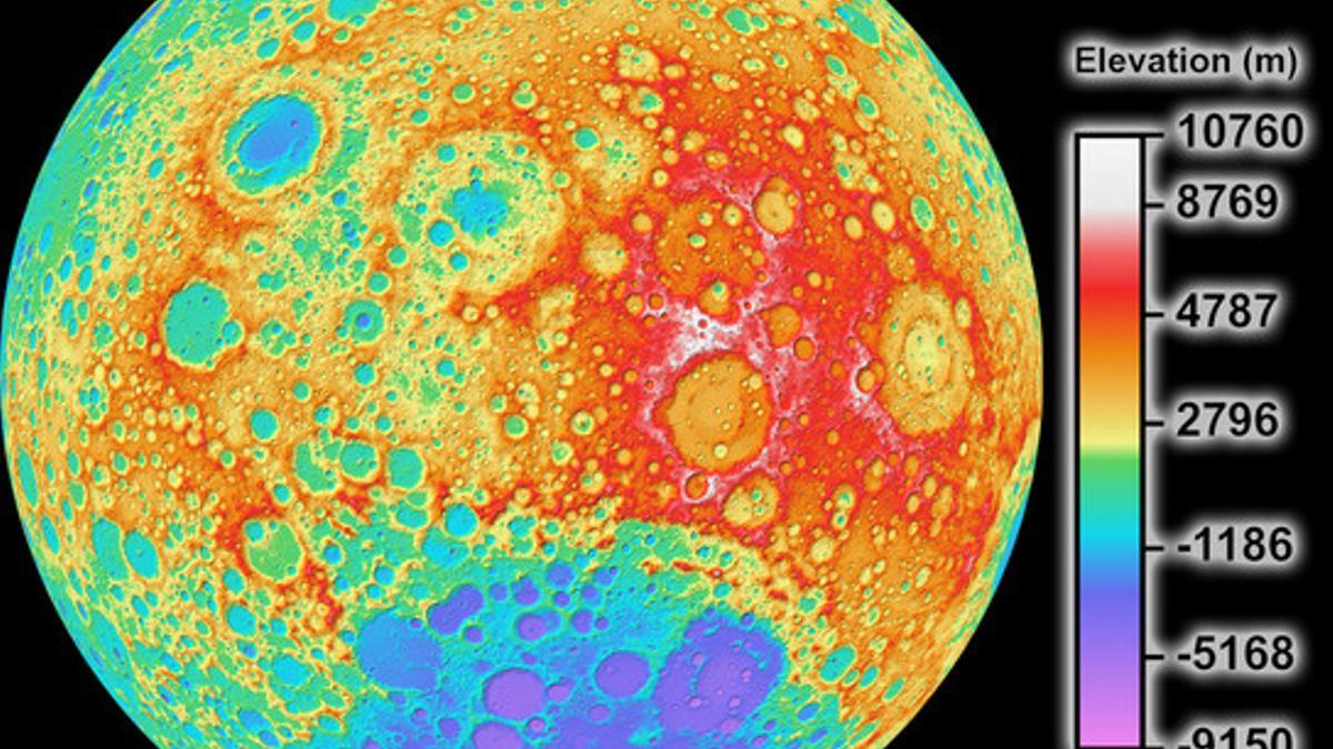El mapa topográfico de la Luna.