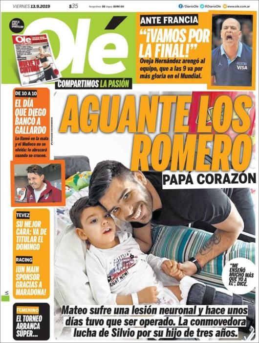 Portada OLÉ viernes 13 septiembre 2019