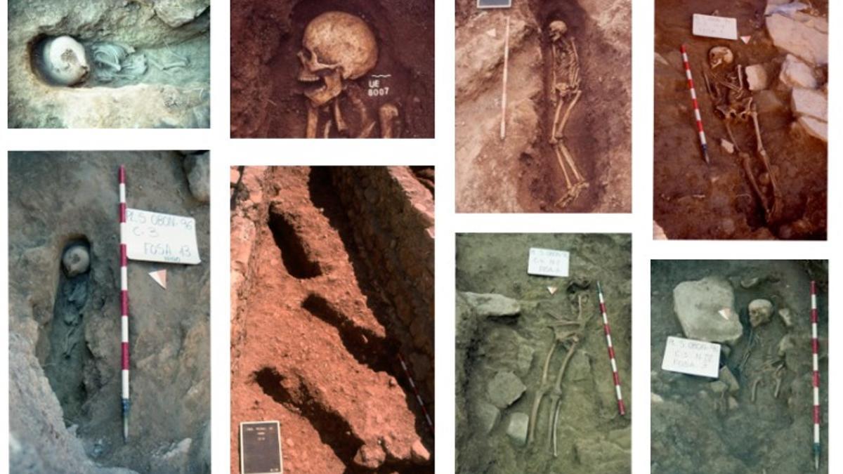 Instantáneas de varios de los restos humanos musulmanes encontrados en 1998 en la Vall y ahora datados.
