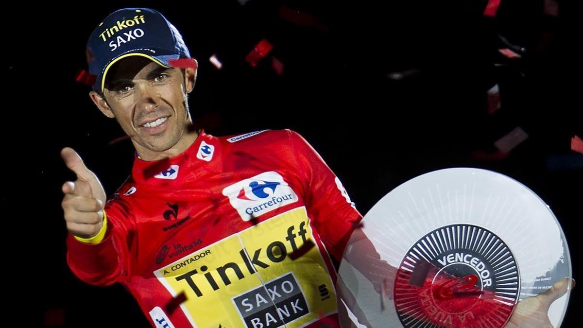 Contador celebra su última victoria en la Vuelta a España de 2014