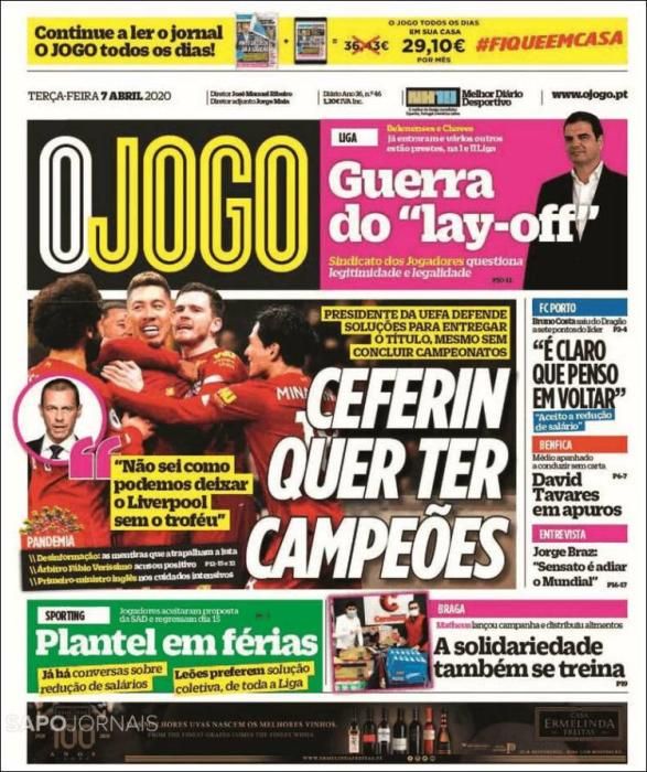 Portada O JOGO martes 7 abril 2020