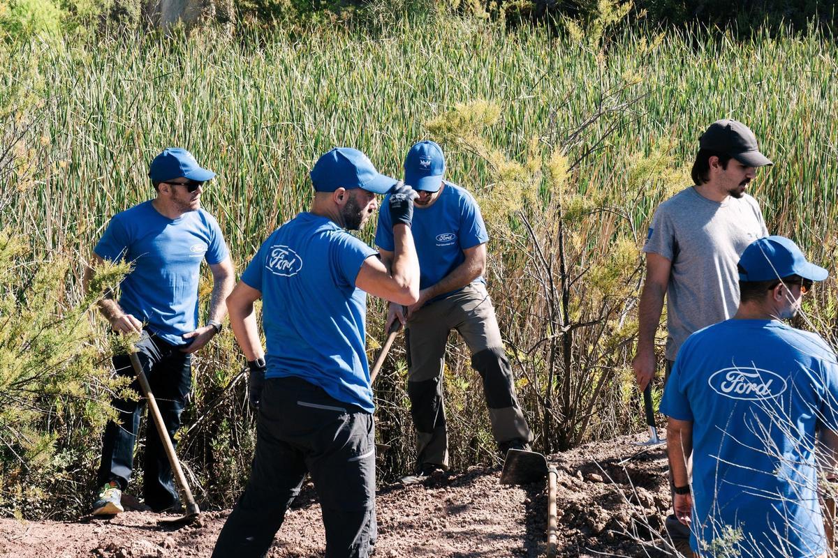Voluntariat de Ford treballant en la restauració de la tolla de la pedrera de Gàtova el passat octubre.