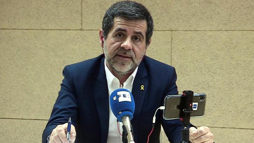 Jordi Sànchez, durante una rueda de prensa desde prisión.