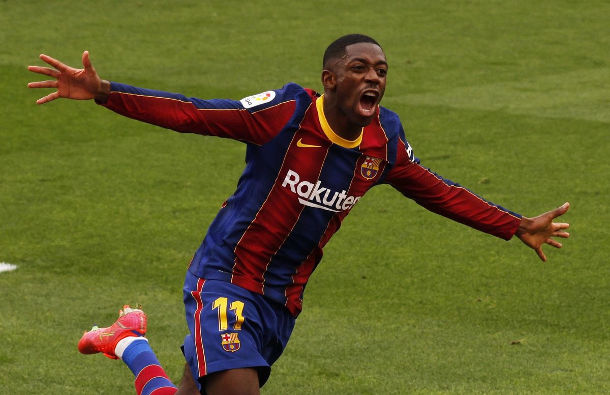 Ousmane Dembélé celebra su primer gol liguero del 2021.