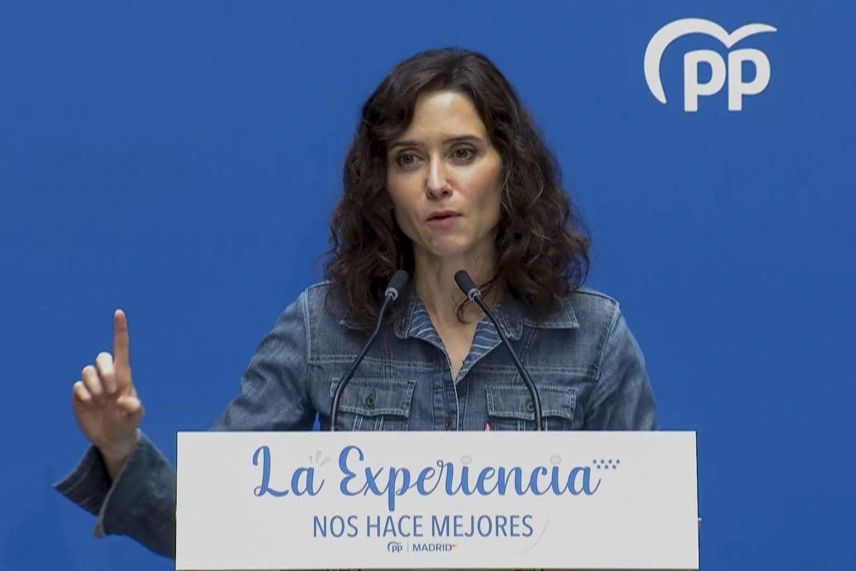 La presidenta madrileña, Isabel Díaz Ayuso, durante su intervención en la clausura de la II jornada intermunicipal del PP de Madrid.