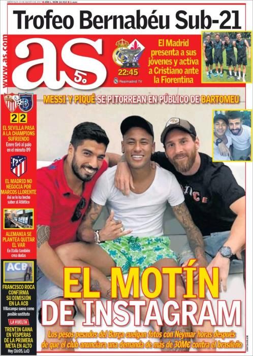 Portadas deportivas del miércoles 23 de agosto