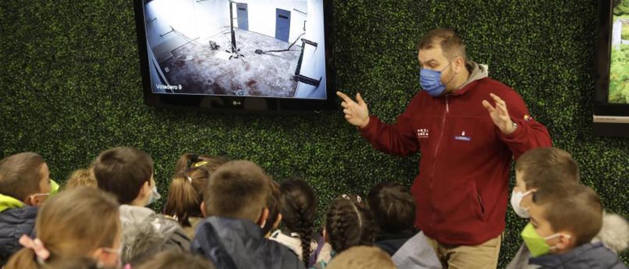 Sobre estas líneas, visitantes en el Ecomuseo del Samuño. Arriba, el hospital de la fauna de Sobrescobio el centro de interpretación de La Carisa en Aller, el interior del pozo Sotón en San Martín y el museo de la apicultura, en Caso. | LNE / L. Díaz