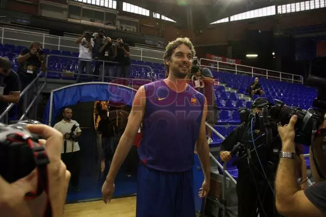 Pau Gasol, en su primer entreno con el Barça Regal