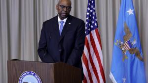 El secretario de Defensa de EEUU, Lloyd Austin, en Ramstein (Alemania).