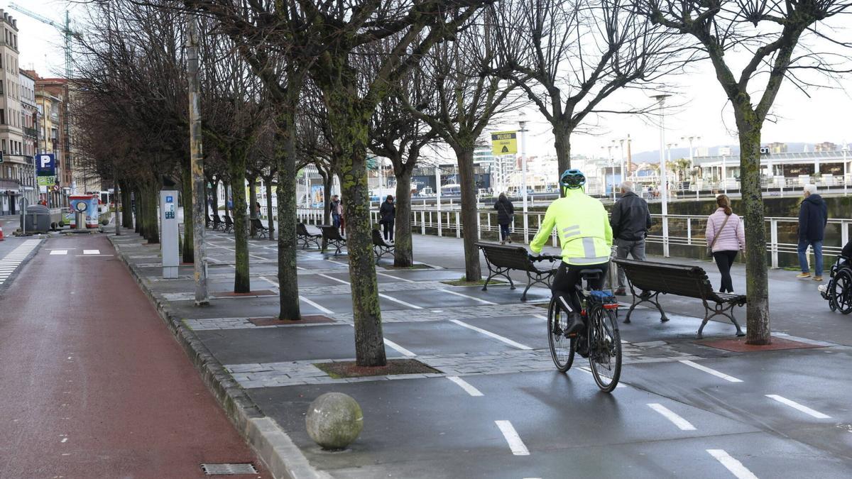 Un ciclista en el carril bici.
