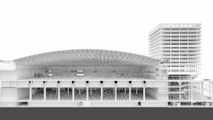 Sección arquitectónica del futuro edificio Hall Zero de la Fira Gran Via 1