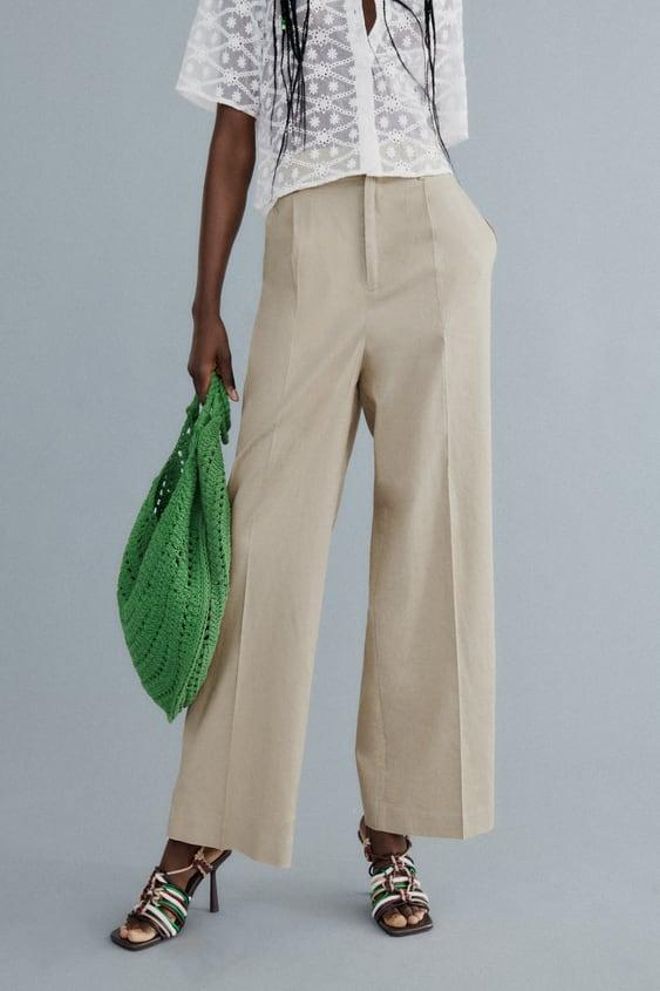 Pantalón de lino tostado Zara