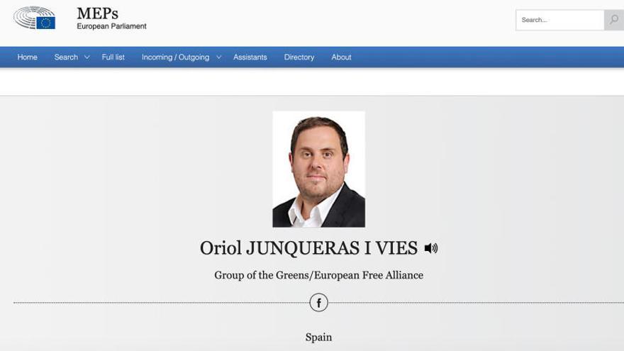 Perfil de l&#039;eurodiputat Oriol Junqueras a la pàgina web de l&#039;Eurocambra