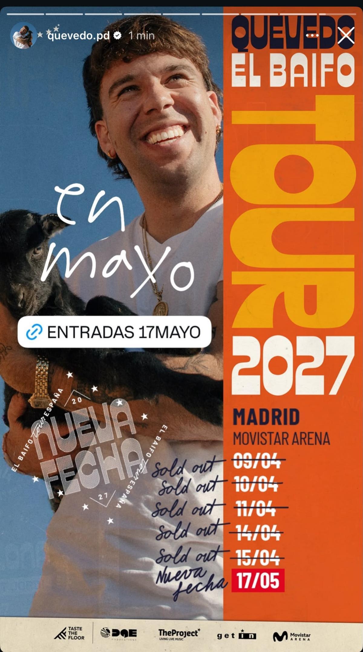 Nueva fecha anunciada por Quevedo.