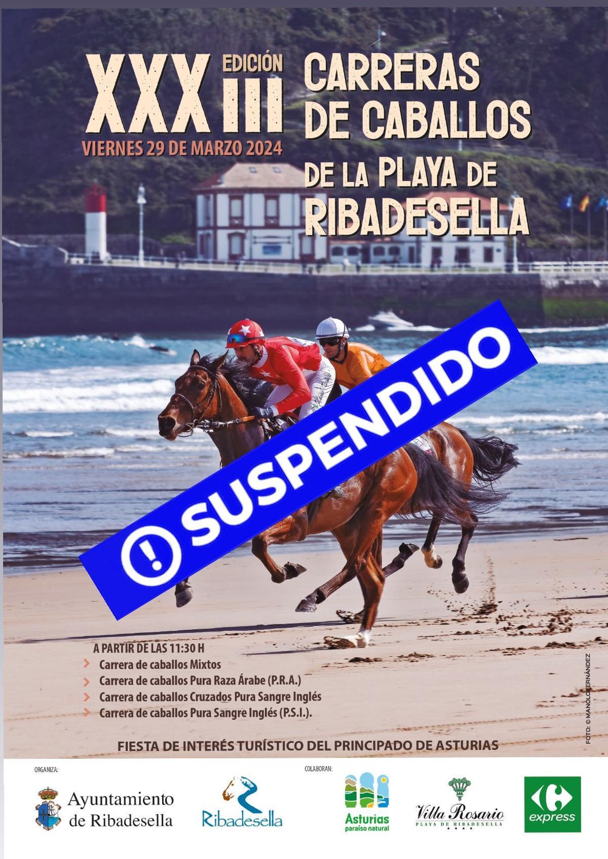 Cartel que informa sobre la suspensión.