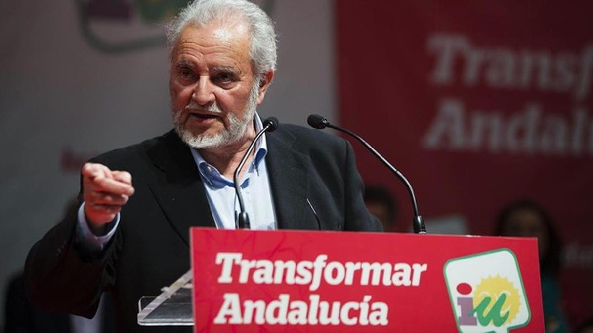 Julio Anguita, en su mitin de este miércoles en Málaga.