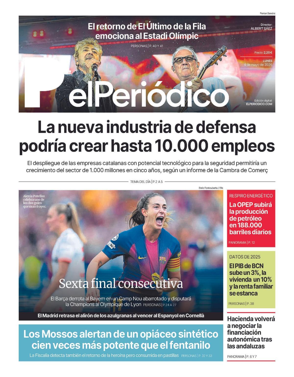 La portada de EL PERIÓDICO del 4 de mayo de 2026