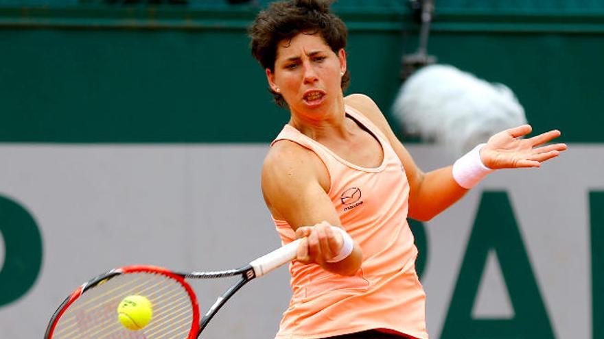 Carla Suárez, durante su debut en Roland Garros.