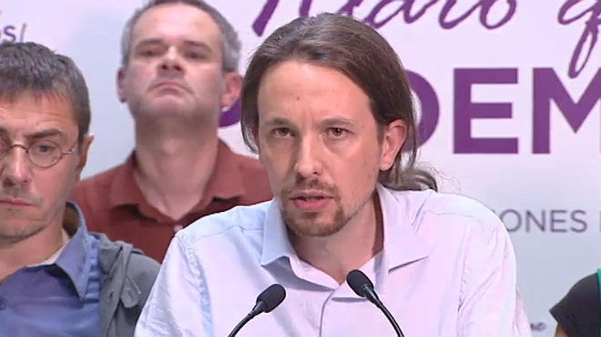 Pablo Iglesias, el líder de Podem, fa un discurs davant el seu auge com a quarta força política