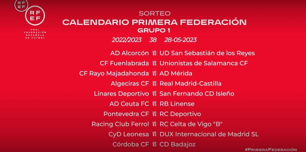 Configuración de la jornada 38 del grupo 1 de Primera Federación.