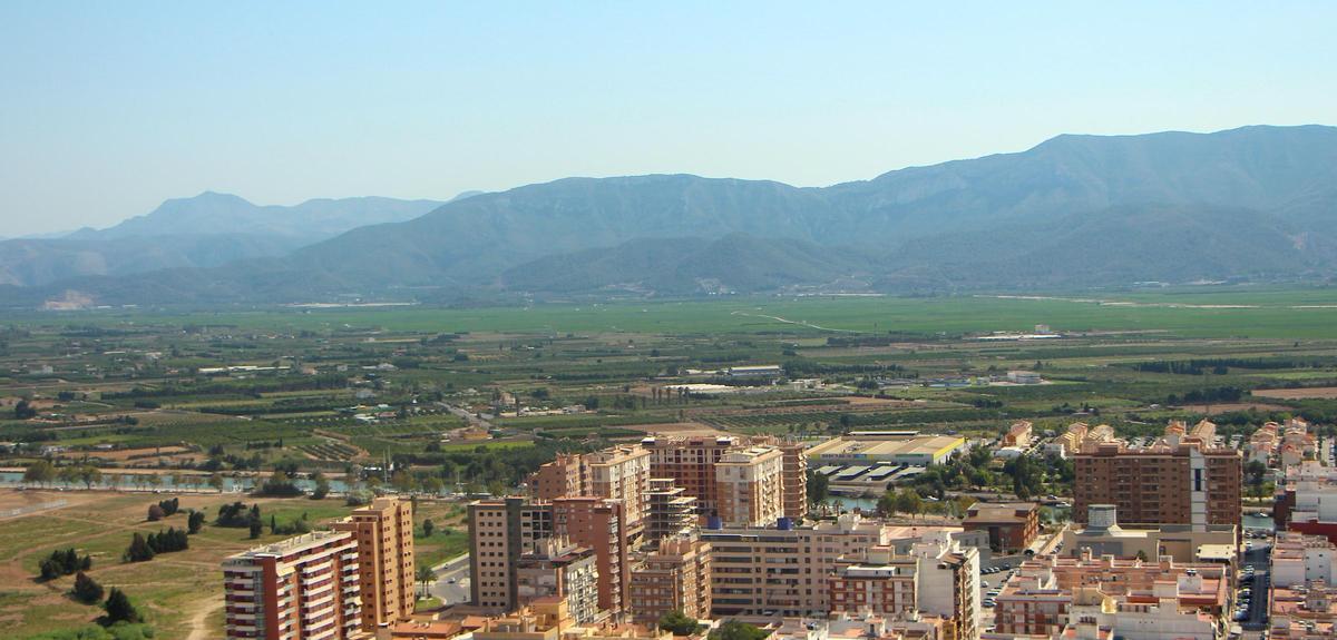 Arrozales y huertas entre Cullera y Serra de Corbera.