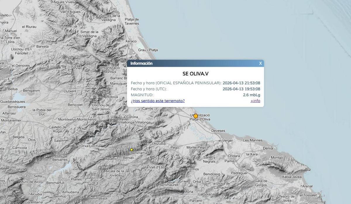 Captura de pantalla de la web del IGN con la información del terremoto.