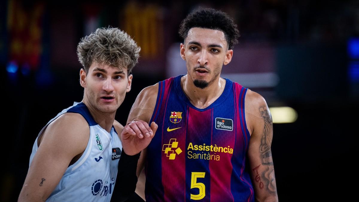 Henri Drell, junto a Miles Norris en el Barça-Joventut de esta temporada