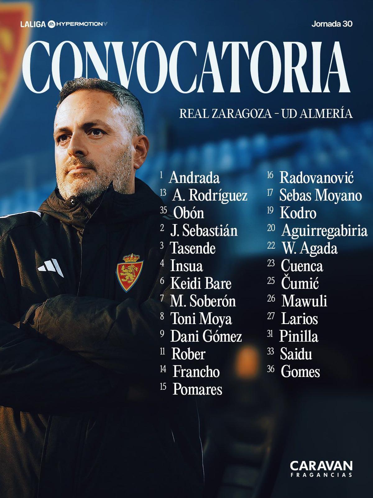 Lista de 25 jugadores ante el Almería.
