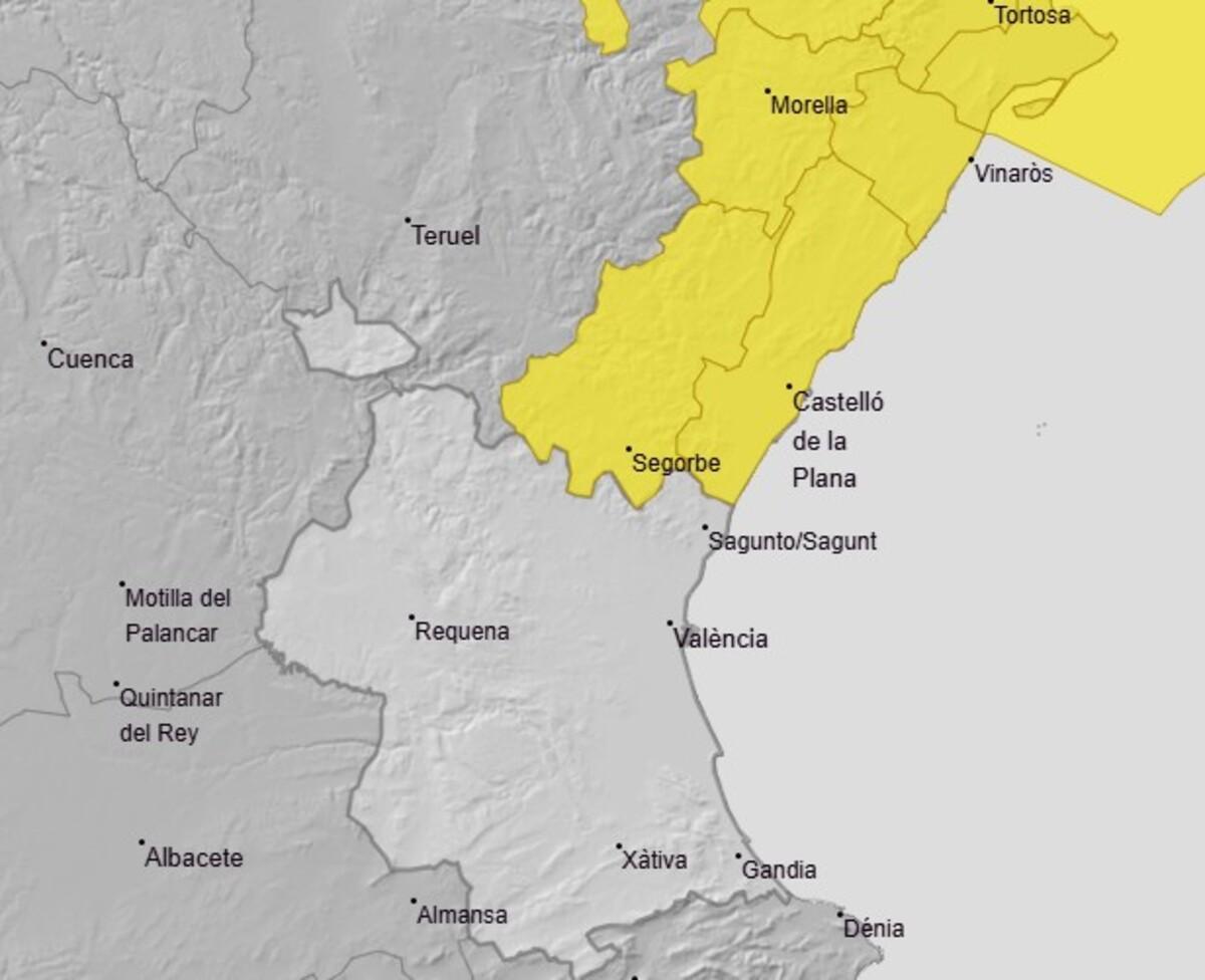 Alerta amarilla el lunes en toda la provincia de Castellón por fuertes rachas de viento que pueden superar los 80 km/h.