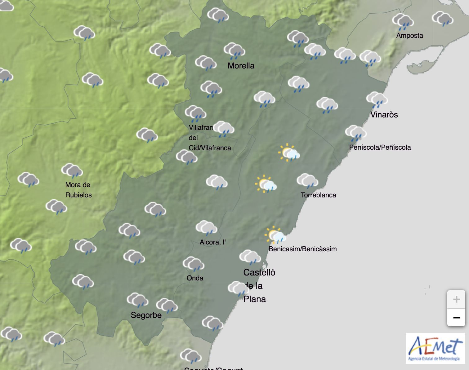 Mapa con pronóstico para el sábado 26