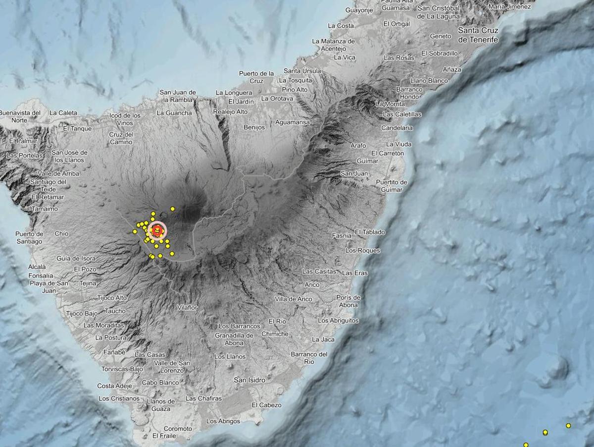 Terremotos localizados durante los últimos tres días en el entorno de Las Cañadas.