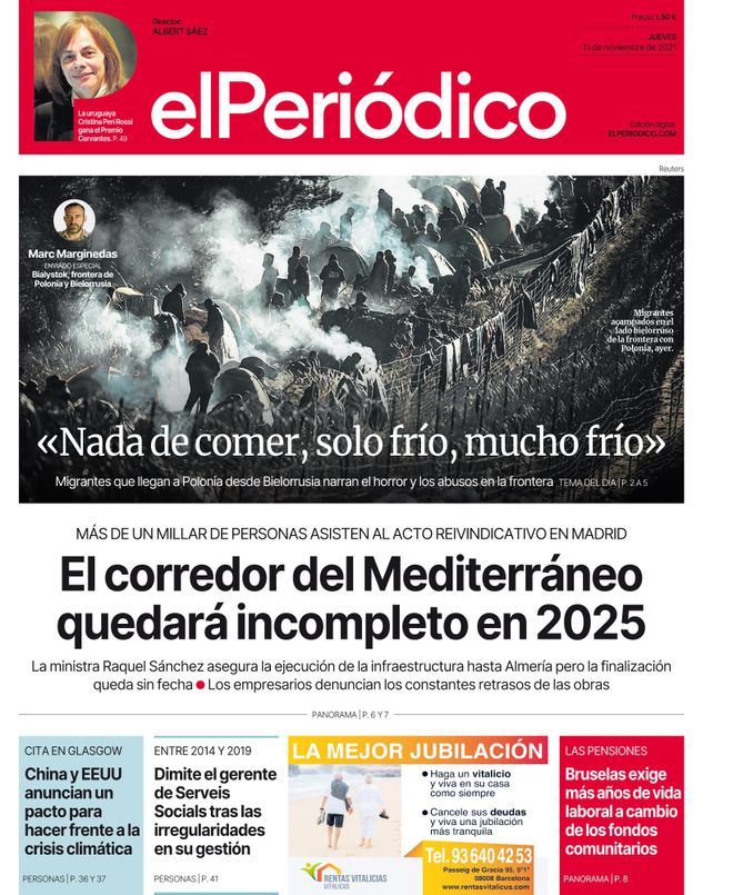 La portada de EL PERIÓDICO de l’11 de novembre del 2021