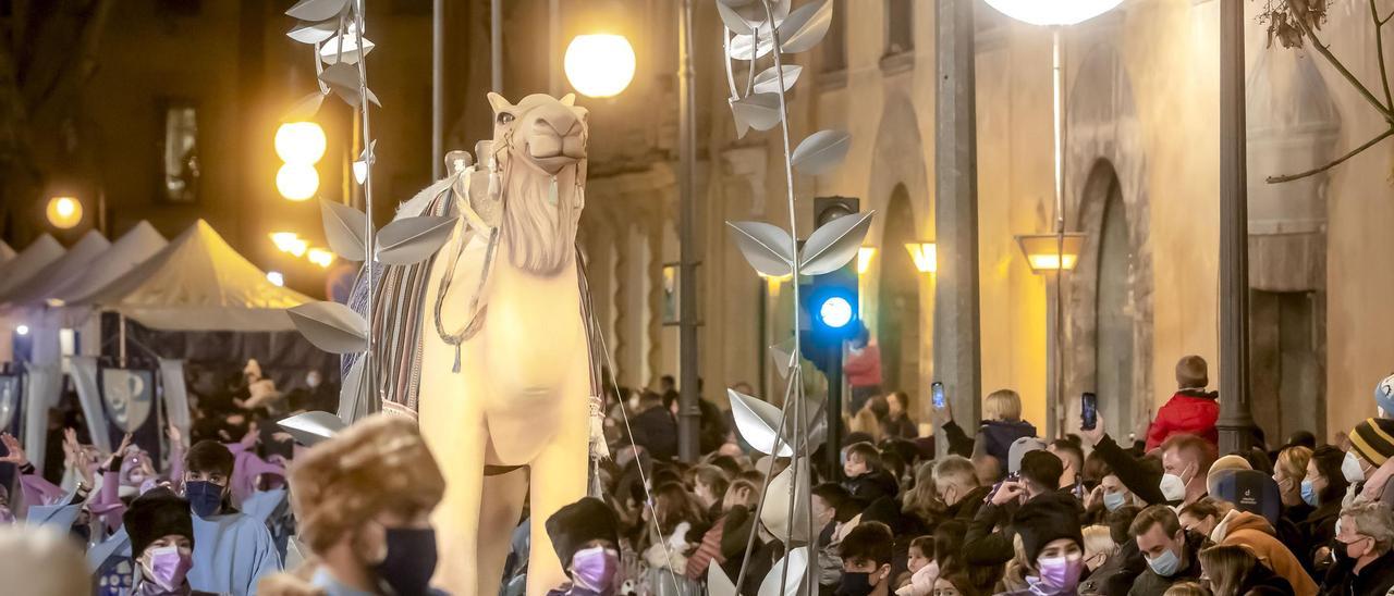 Ciudadanos contemplan la Cabalgata de Reyes a su paso por el Passeig del Born, en Palma