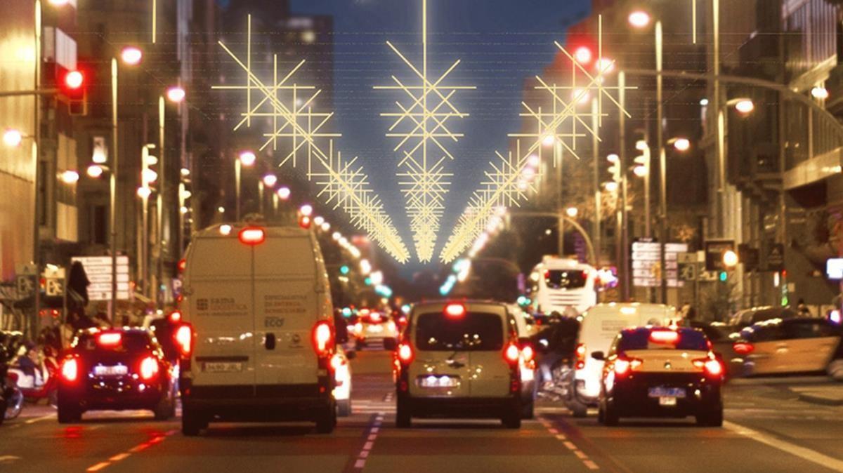 Imagen virtual de la iluminación que se instalará en la calle de Aragó la próxima Navidad, según el proyecto del Estudi Antoni Arola.