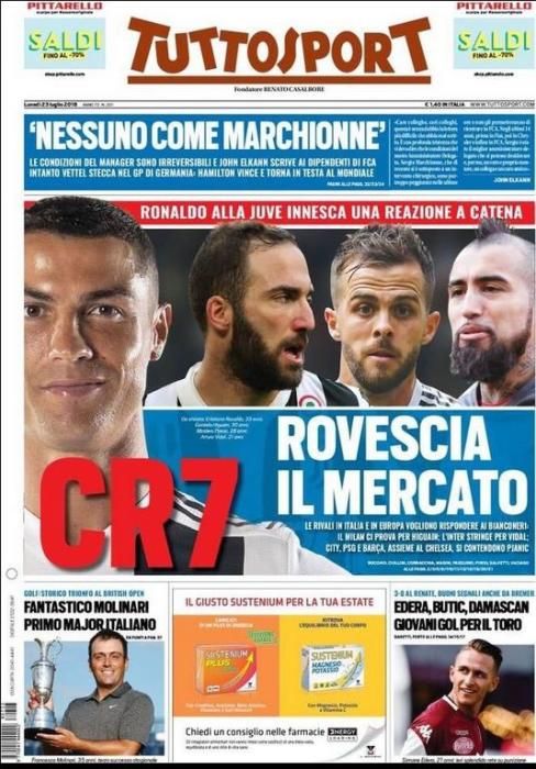 Portada TUTTOSPORT lunes 23 de julio de 2018