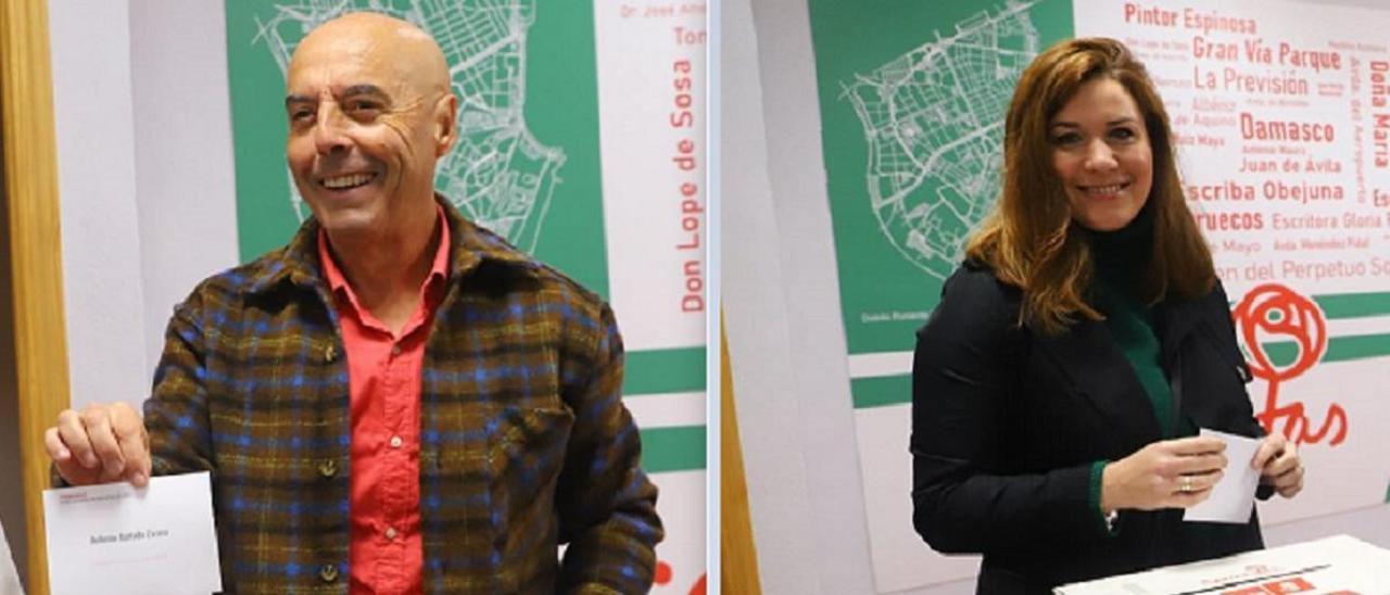 Los candidatos socialistas a las primarias Antonio Hurtado y Carmen Victoria Campos han votado al poco tiempo de abrir las urnas, este domingo..