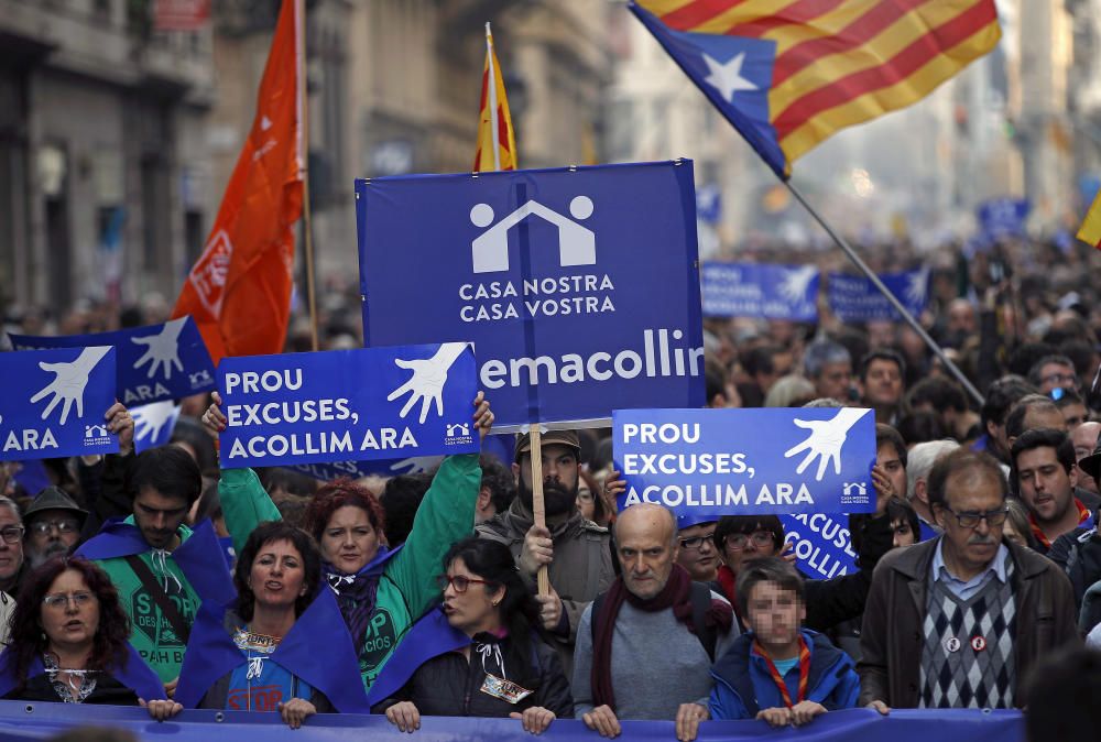 Manifestación para pedir la acogida de refugiados en Barcelona