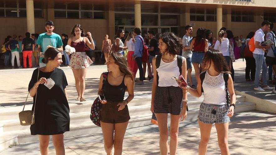 Estudiantes de la universidad malagueña, frente a la facultad de Medicina.